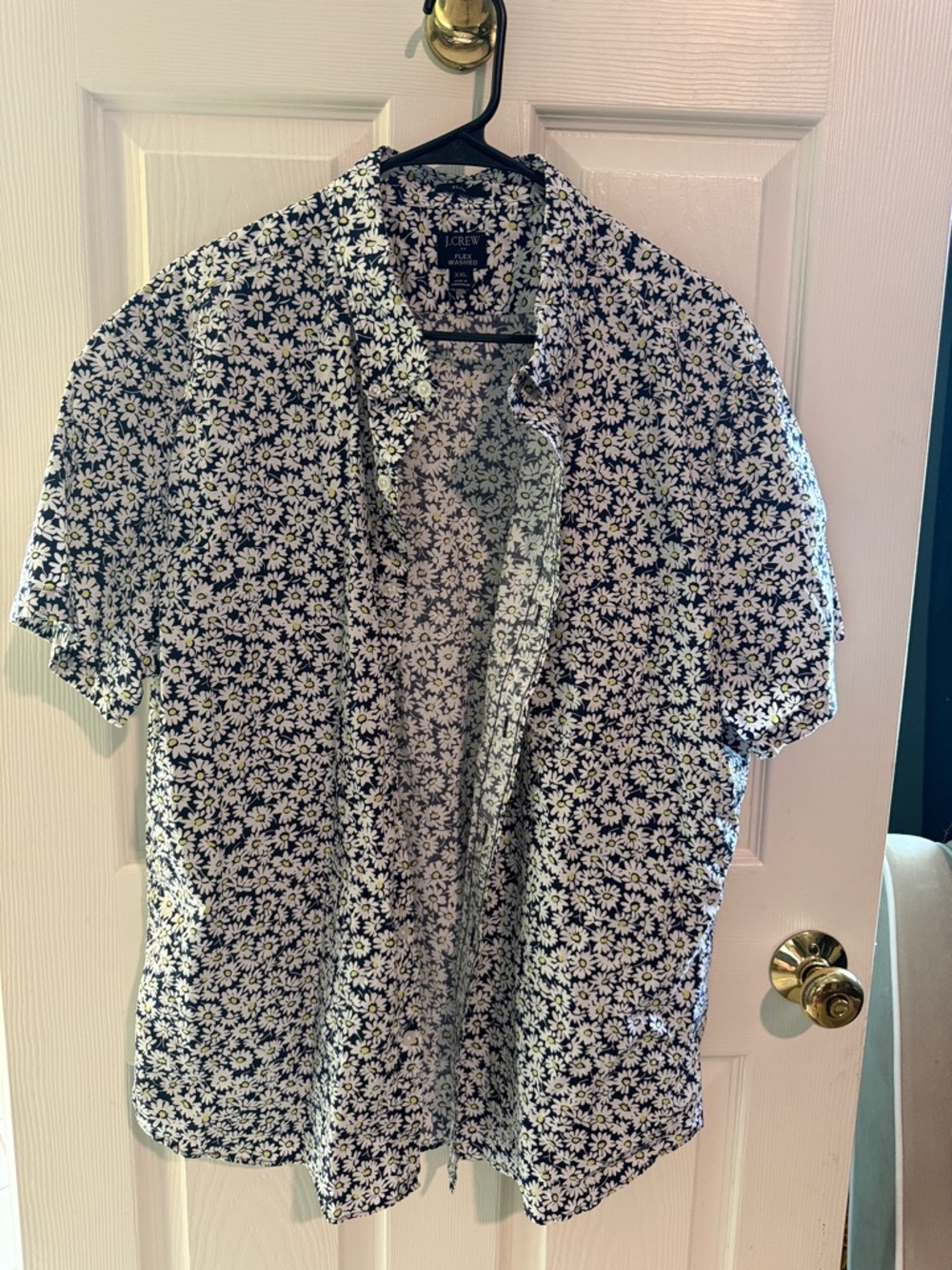 J. Crew Navy and White Floral Short-Sleeve Button-Down Shirt